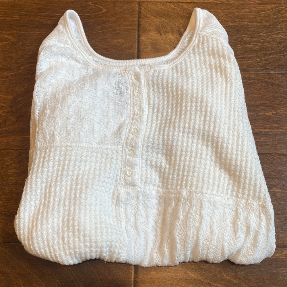 NWOT Saturday Sunday by Anthropologie Mixed Media Waffle Knit Henley Top - Picture 5 of 8